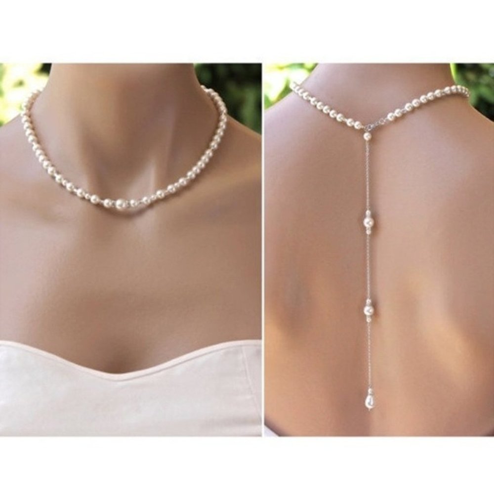 White Pearl Down-the-Back Drop Necklace